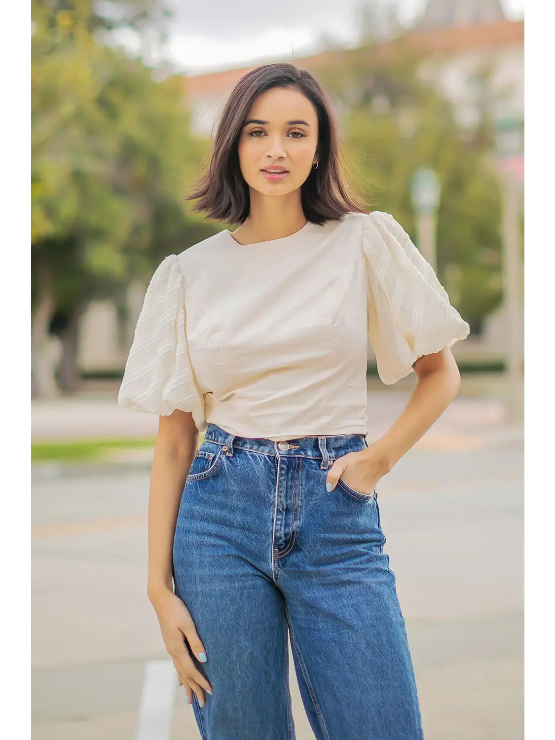 Textured Poplin Top