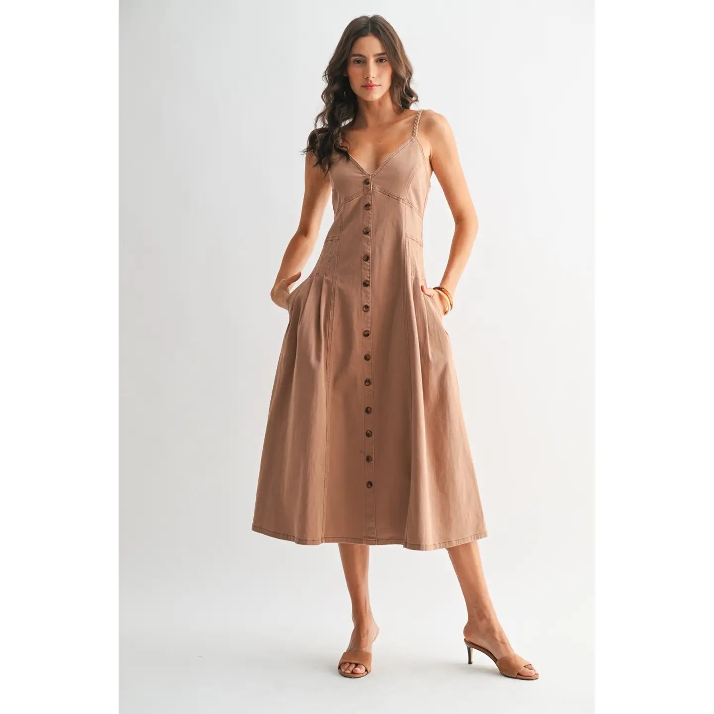 Button Front Midi Denim