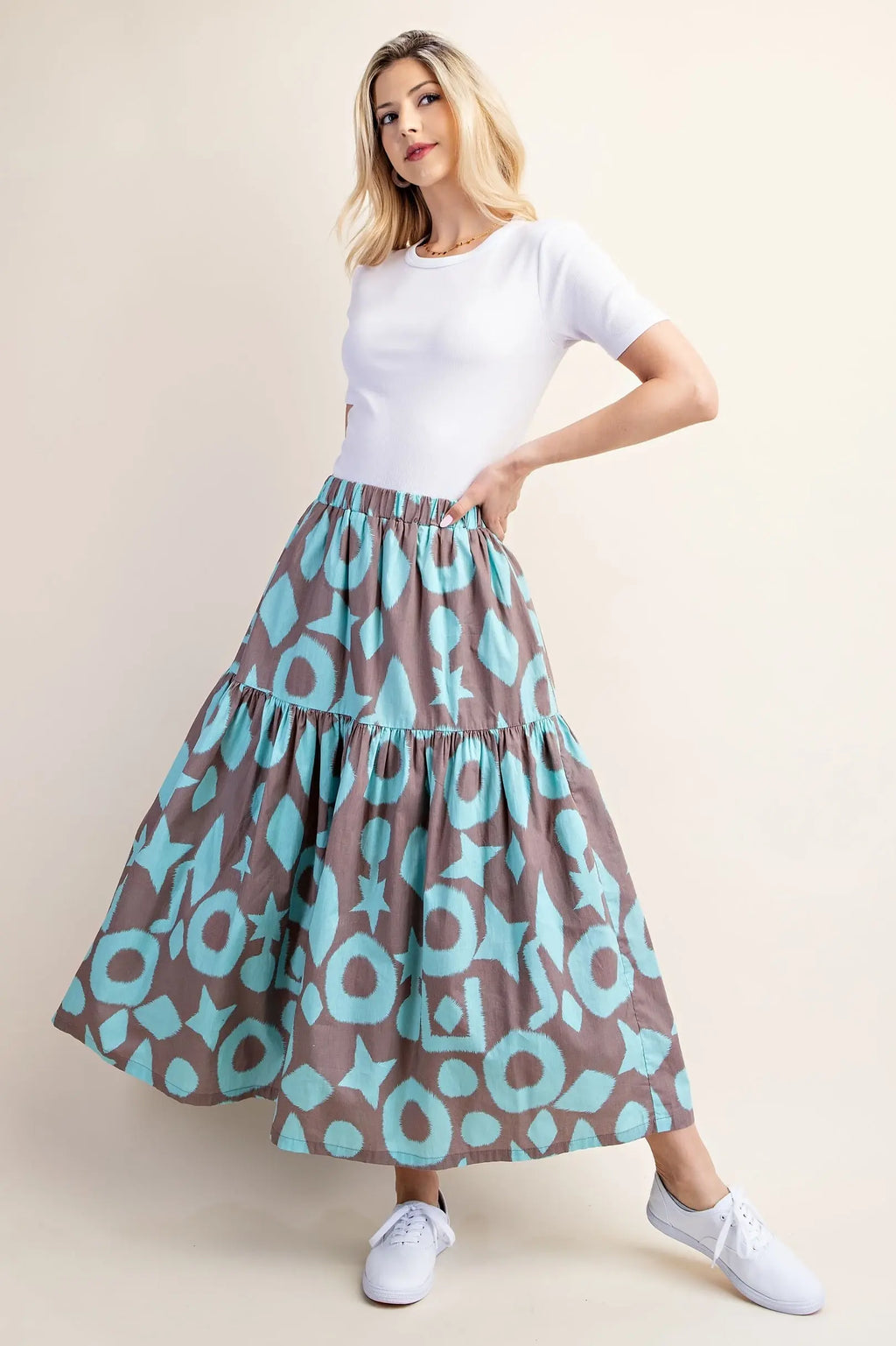 Tiered Waist Midi Skirt