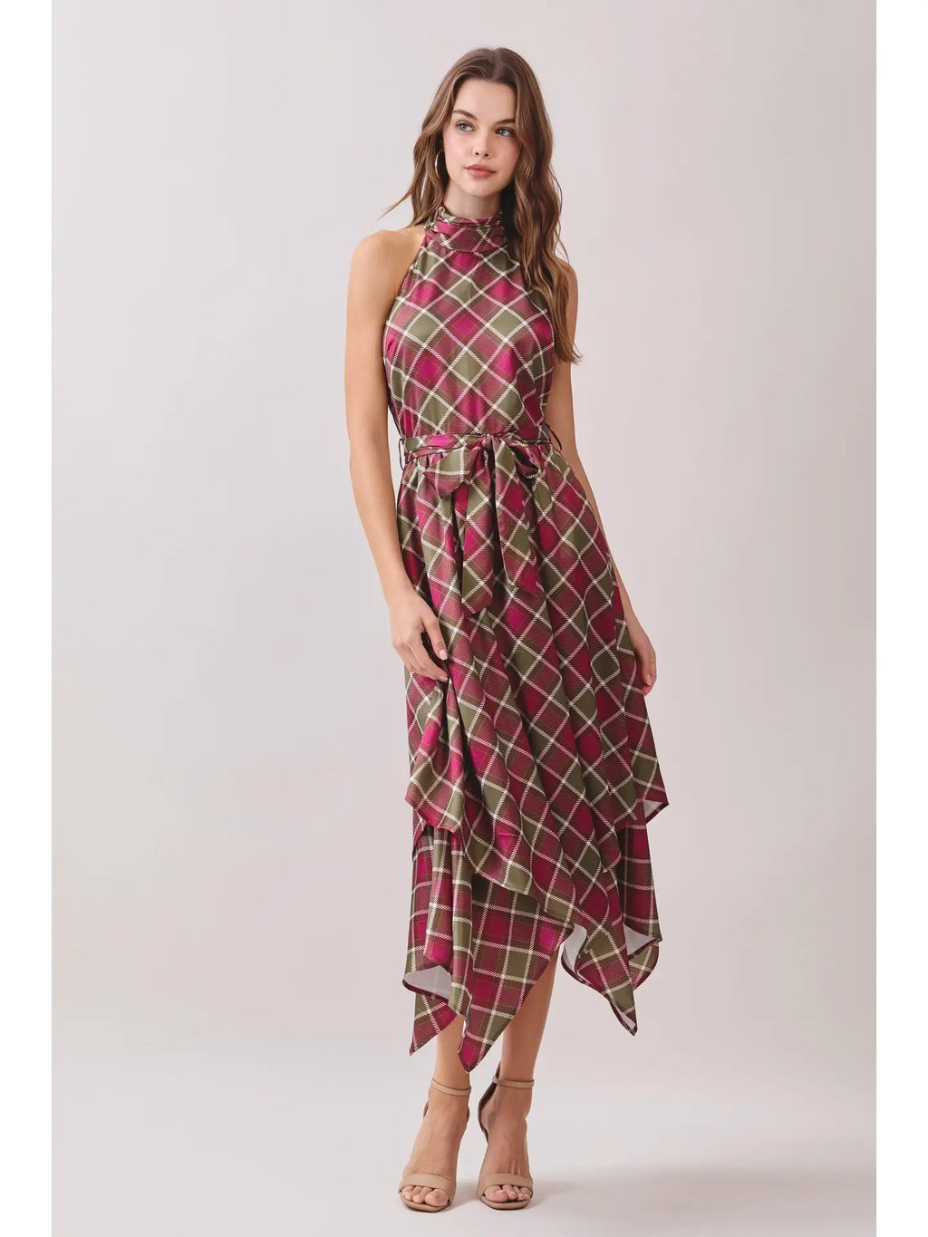 Plaid Handkerchief Halter Dress