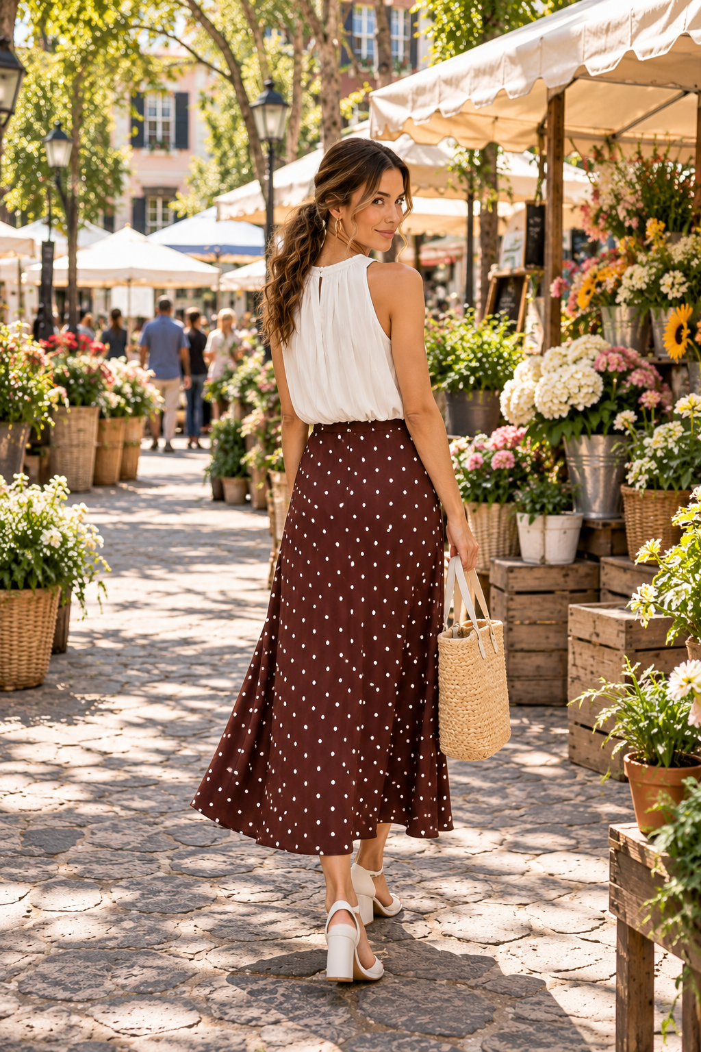 Polka Dot Midi Skirt