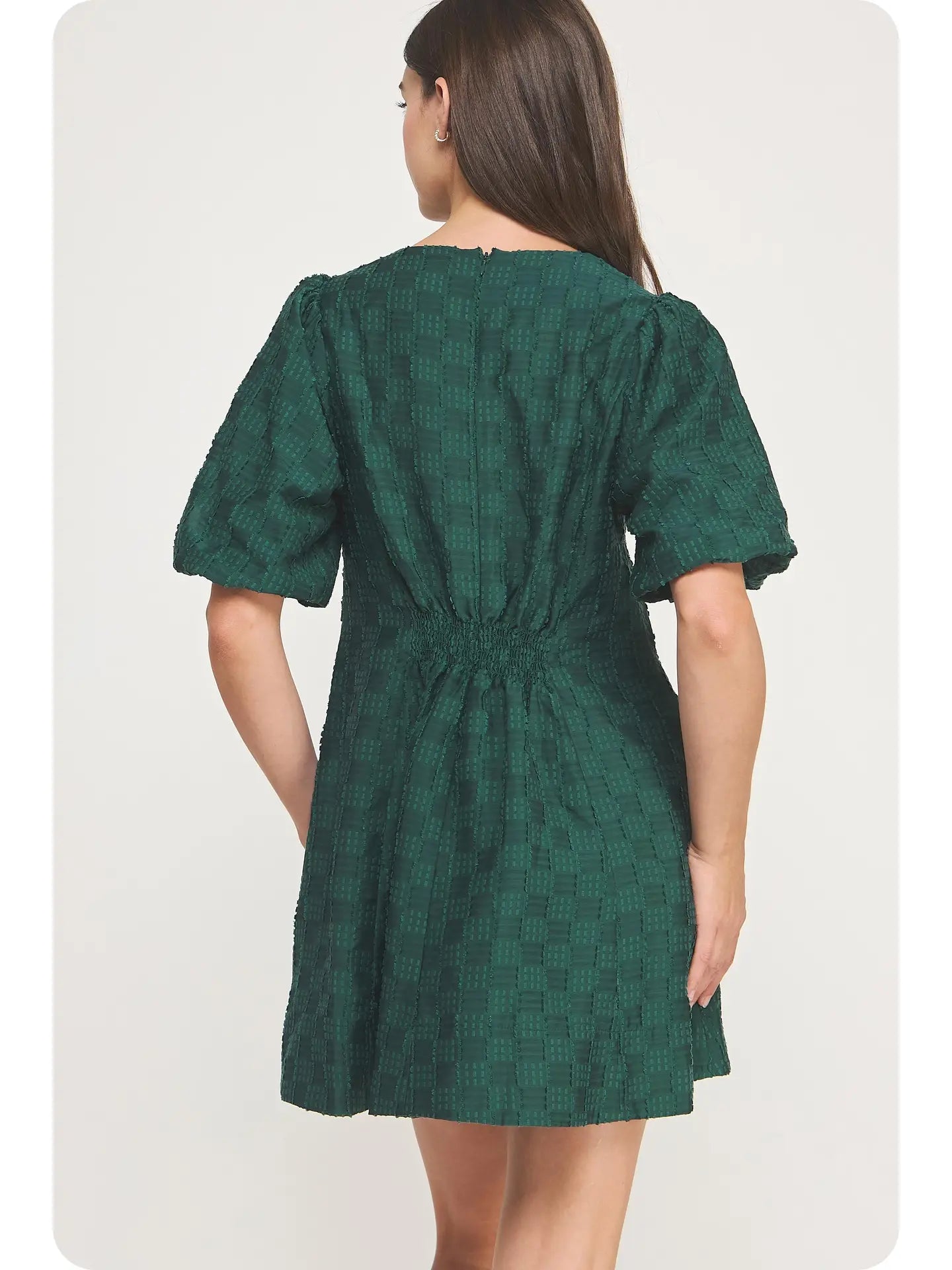 Textured Puff Sleeve Mini Dress
