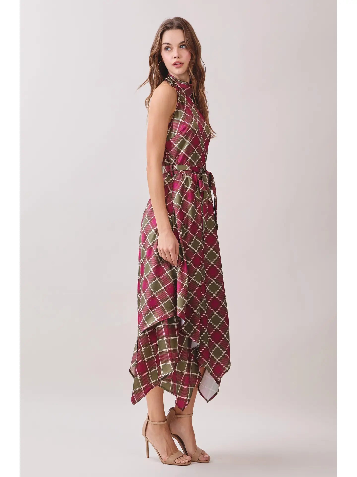 Plaid Handkerchief Halter Dress