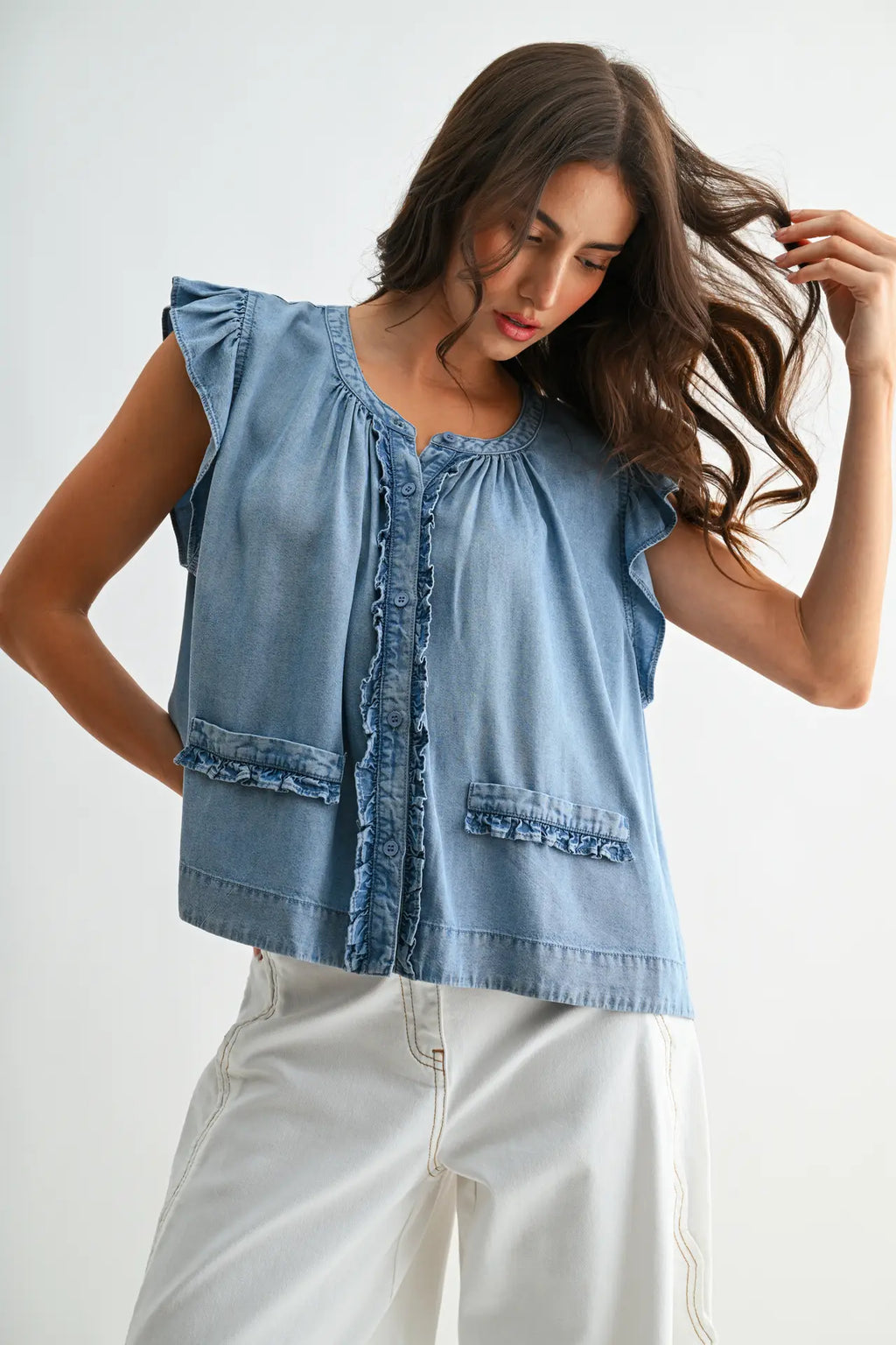 Ruffle Denim Top