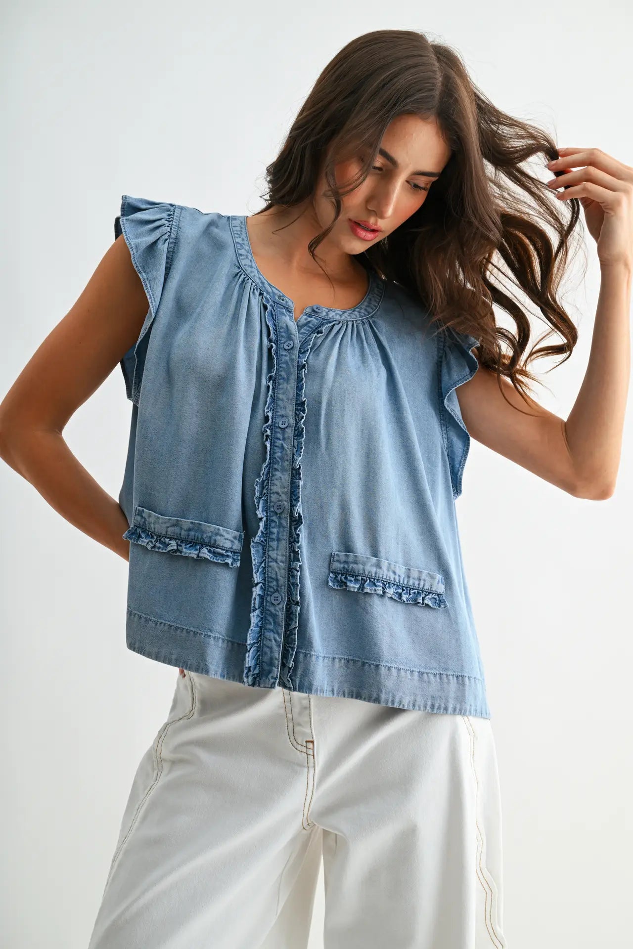Ruffle Denim Top