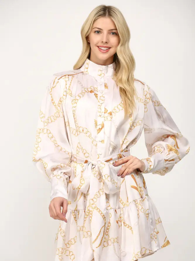 Chain Print Longsleeve Dress
