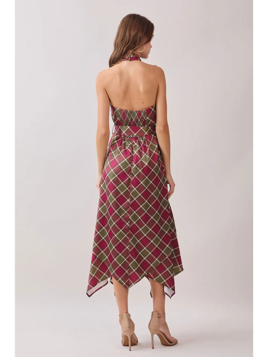 Plaid Handkerchief Halter Dress
