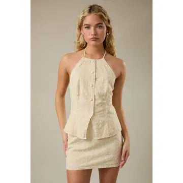 Low waist seer sucker mini skirt