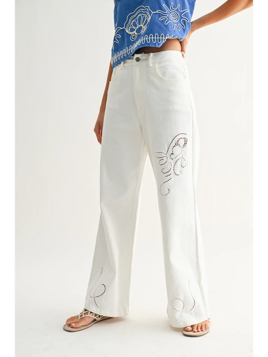 Embroidered Trousers with Cutout